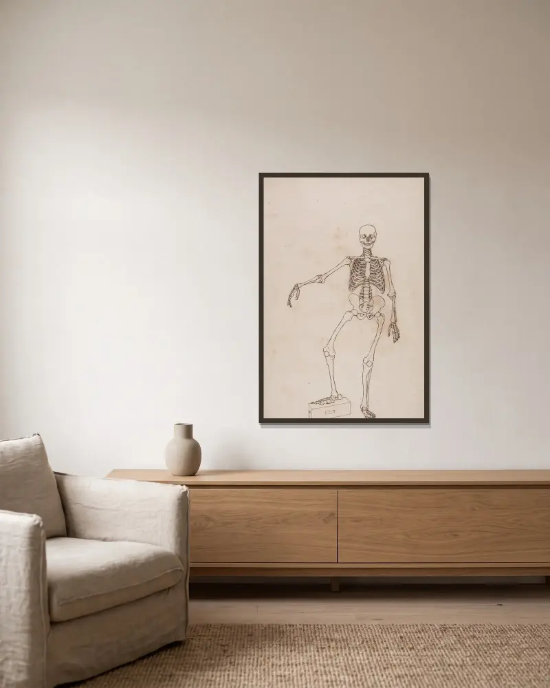 Human Skeleton, Anterior View (1795 to 1806) av George Stubbs inramad på en vägg