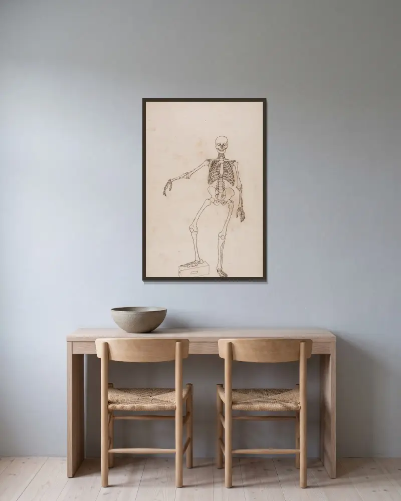 Human Skeleton, Anterior View (1795 to 1806) av George Stubbs inramad på en vägg
