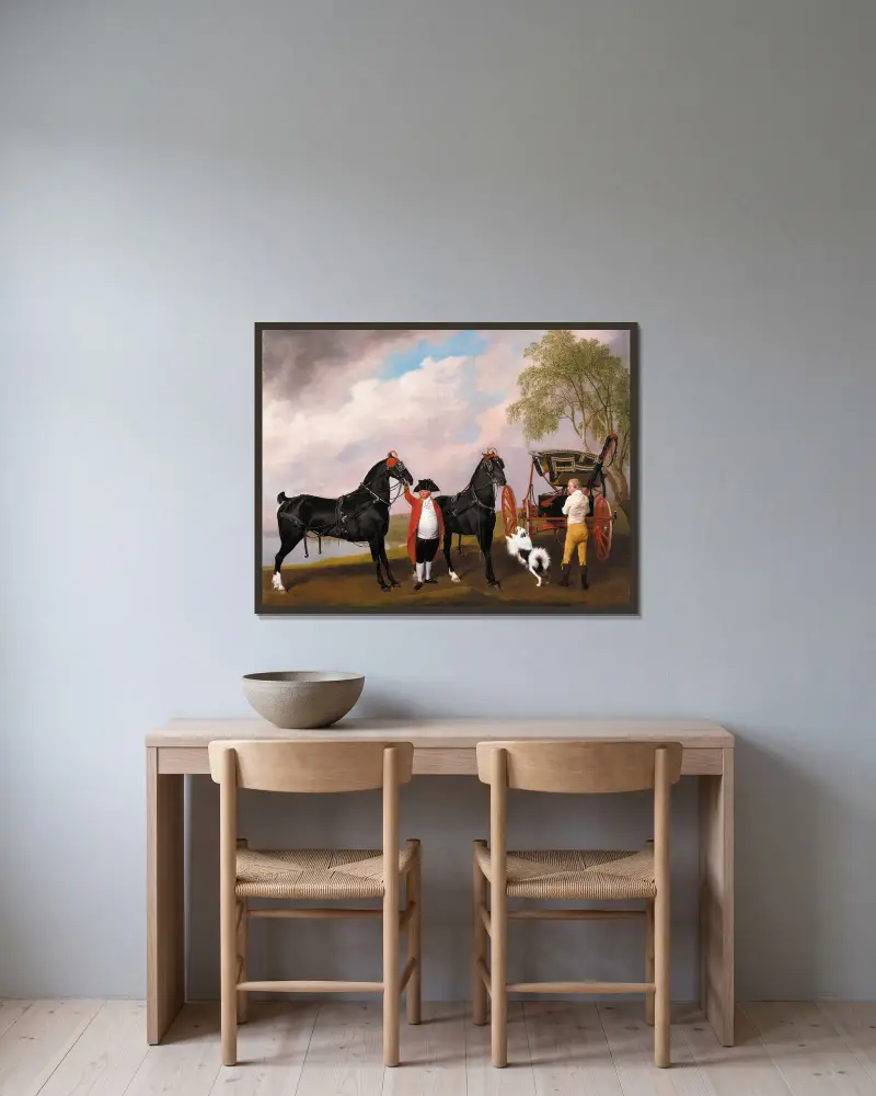 Prinsen av Wales phaeton av George Stubbs inramad på en vägg