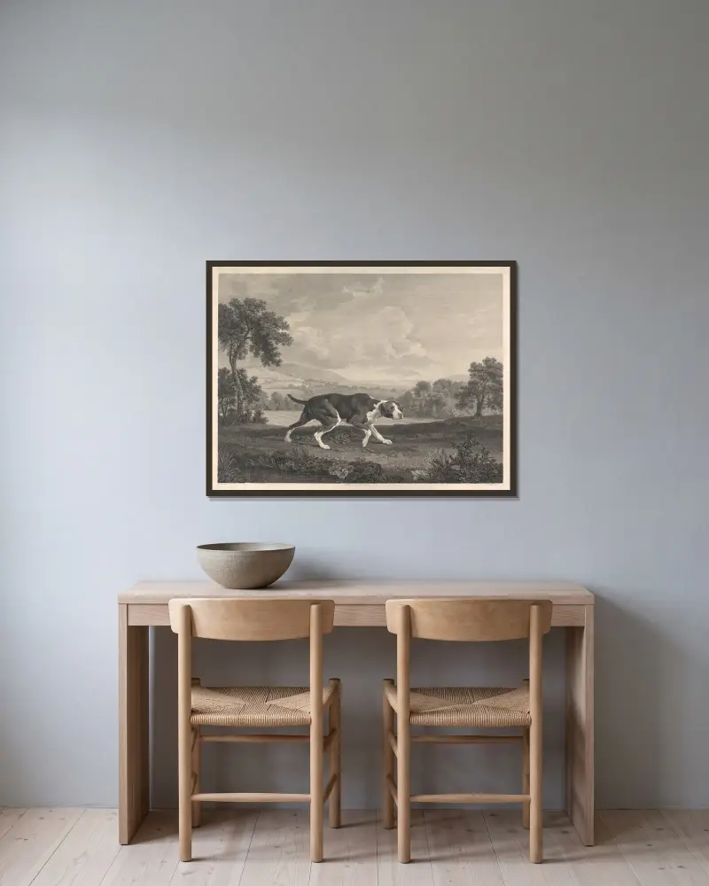 Der spanische Pointer von George Stubbs gerahmt an einer Wand