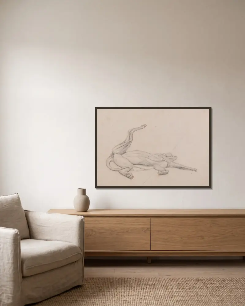 Liegender Tiger, von vorn gesehen von George Stubbs gerahmt an einer Wand
