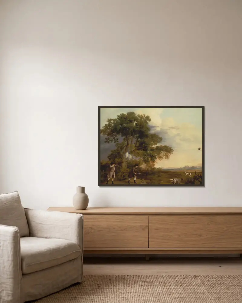 Zwei Herren auf der Jagd von George Stubbs gerahmt an einer Wand
