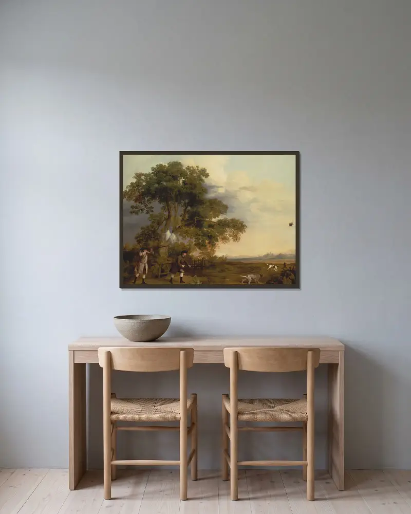 Zwei Herren auf der Jagd von George Stubbs gerahmt an einer Wand