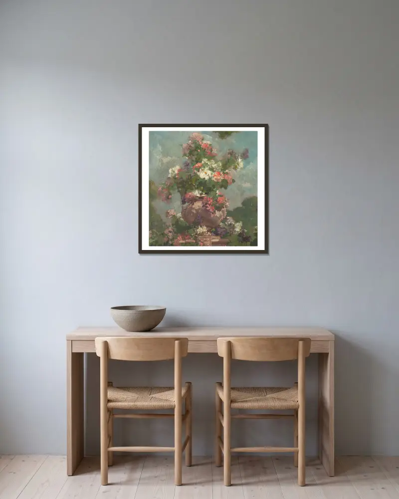 Blumen von Georges Jeannin gerahmt an einer Wand