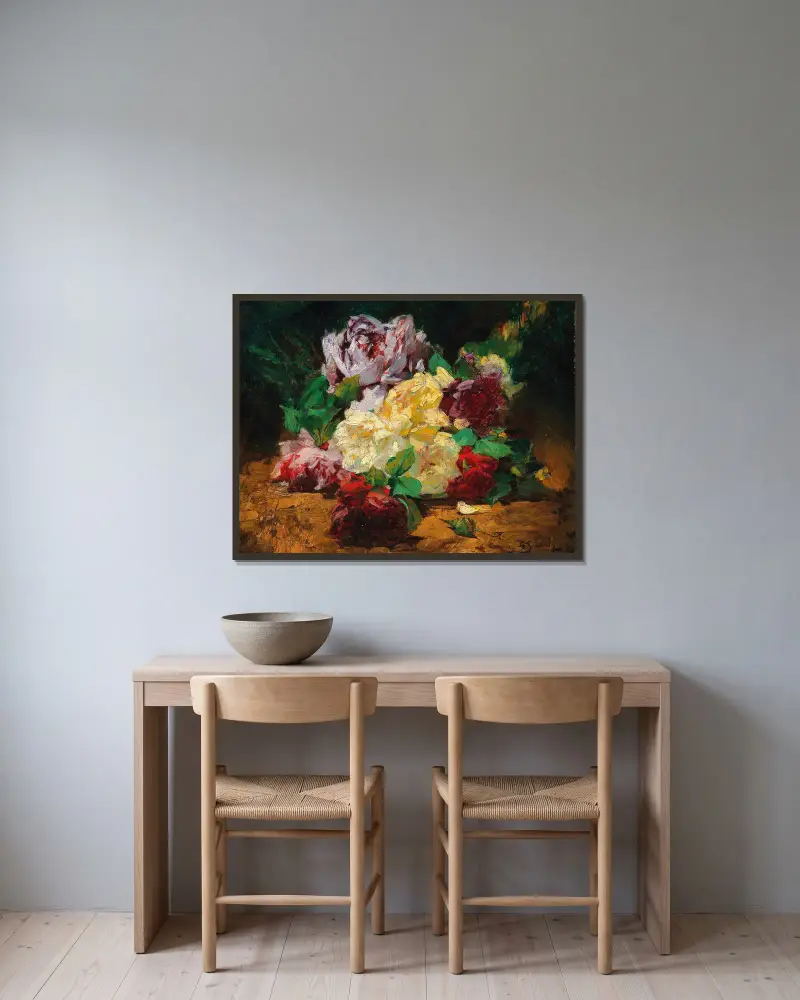 Roses II av Georges Jeannin inramad på en vägg