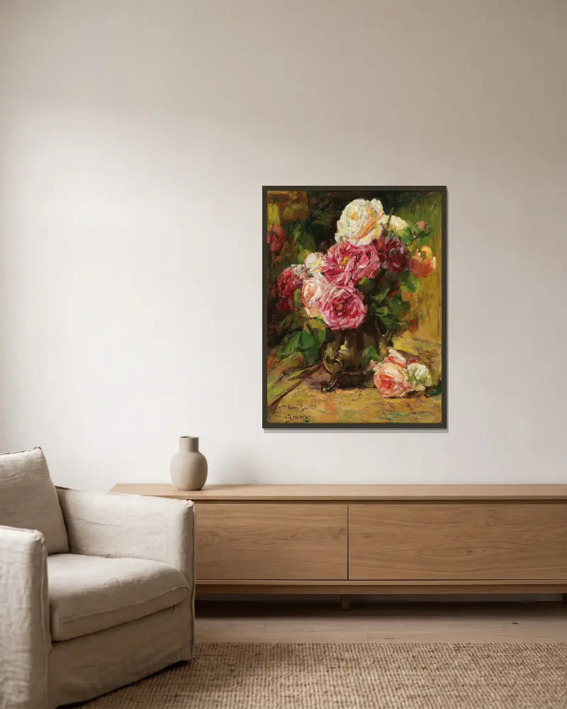 Roses IV av Georges Jeannin inramad på en vägg
