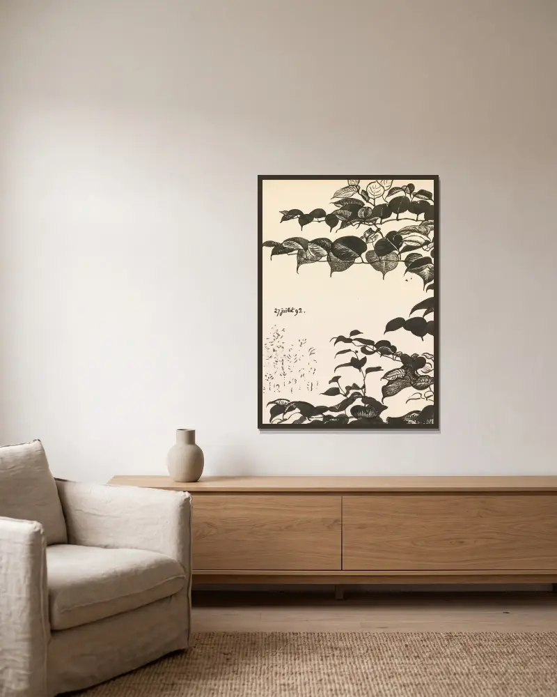 Stilisierte Blattstudie von Georges Lemmen gerahmt an einer Wand