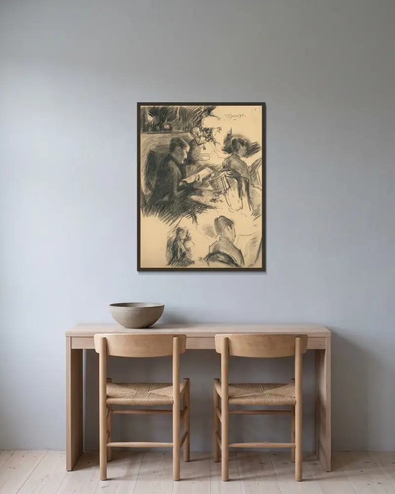 Studier av läsande figurer av Georges Lemmen inramad på en vägg
