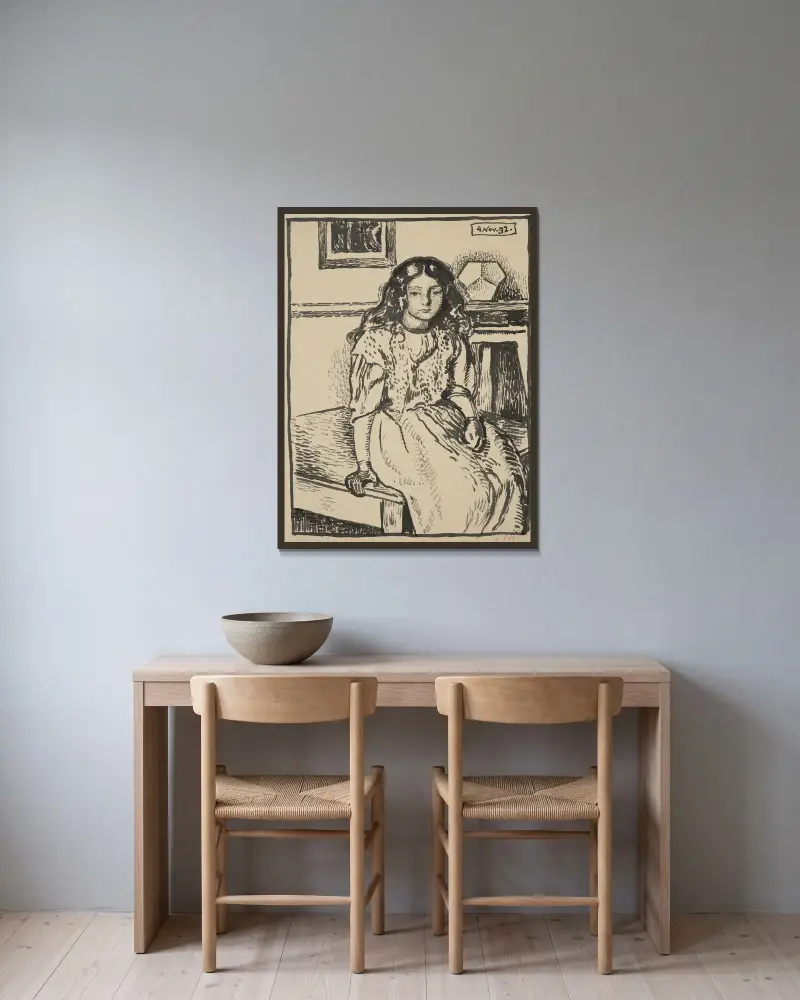 Sittande flicka av Georges Lemmen inramad på en vägg