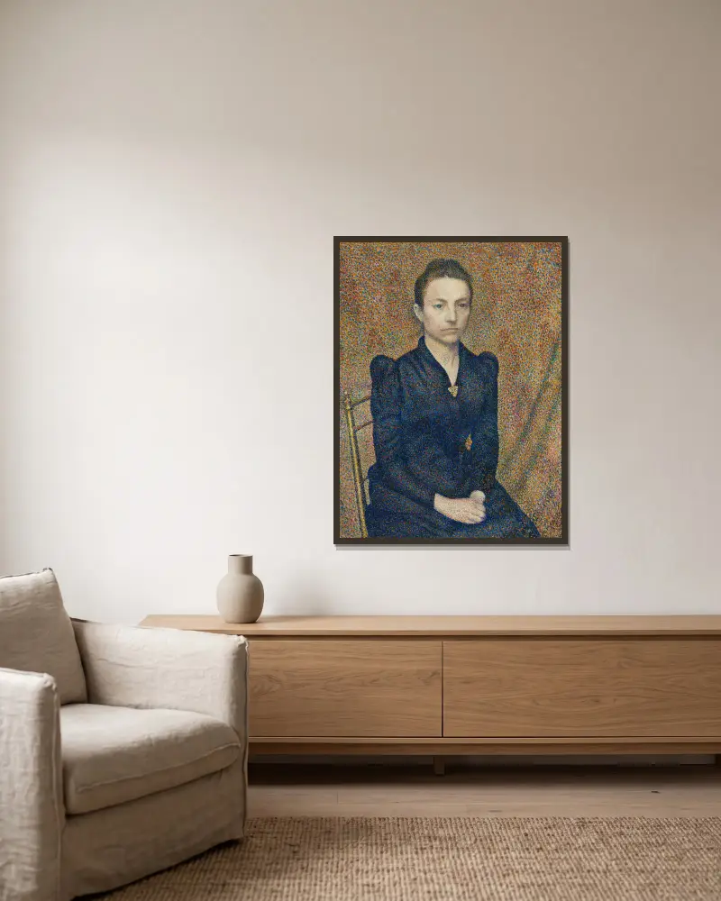 Porträtt av konstnärens syster av Georges Lemmen inramad på en vägg