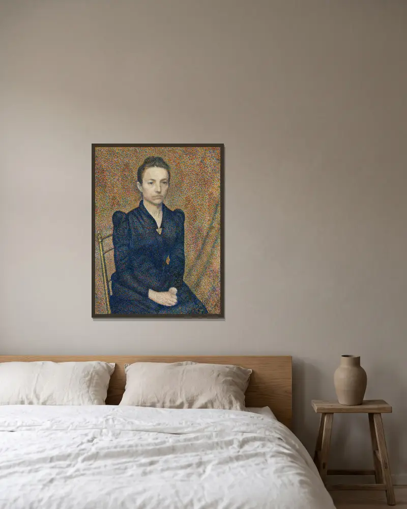 Porträtt av konstnärens syster av Georges Lemmen inramad på en vägg