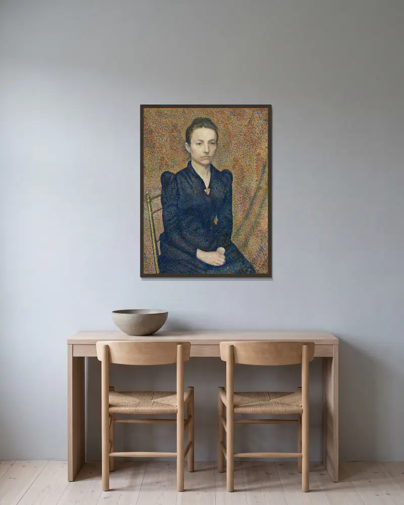 Porträtt av konstnärens syster av Georges Lemmen inramad på en vägg