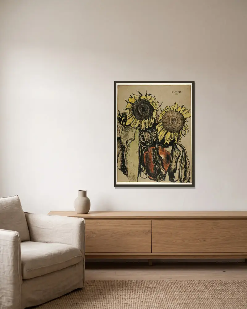 Sonnenblumen von Georges Lemmen gerahmt an einer Wand