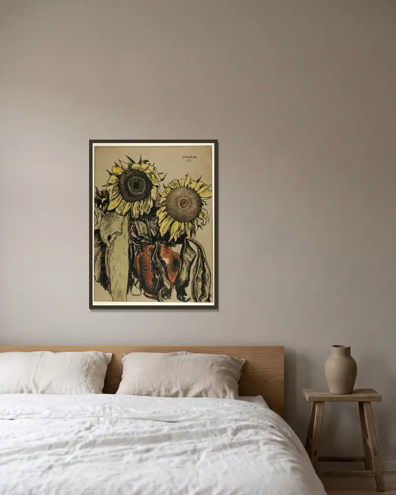 Sonnenblumen von Georges Lemmen gerahmt an einer Wand