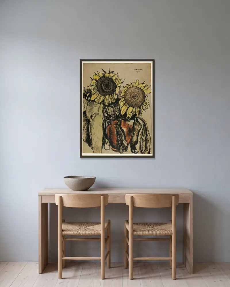 Sonnenblumen von Georges Lemmen gerahmt an einer Wand