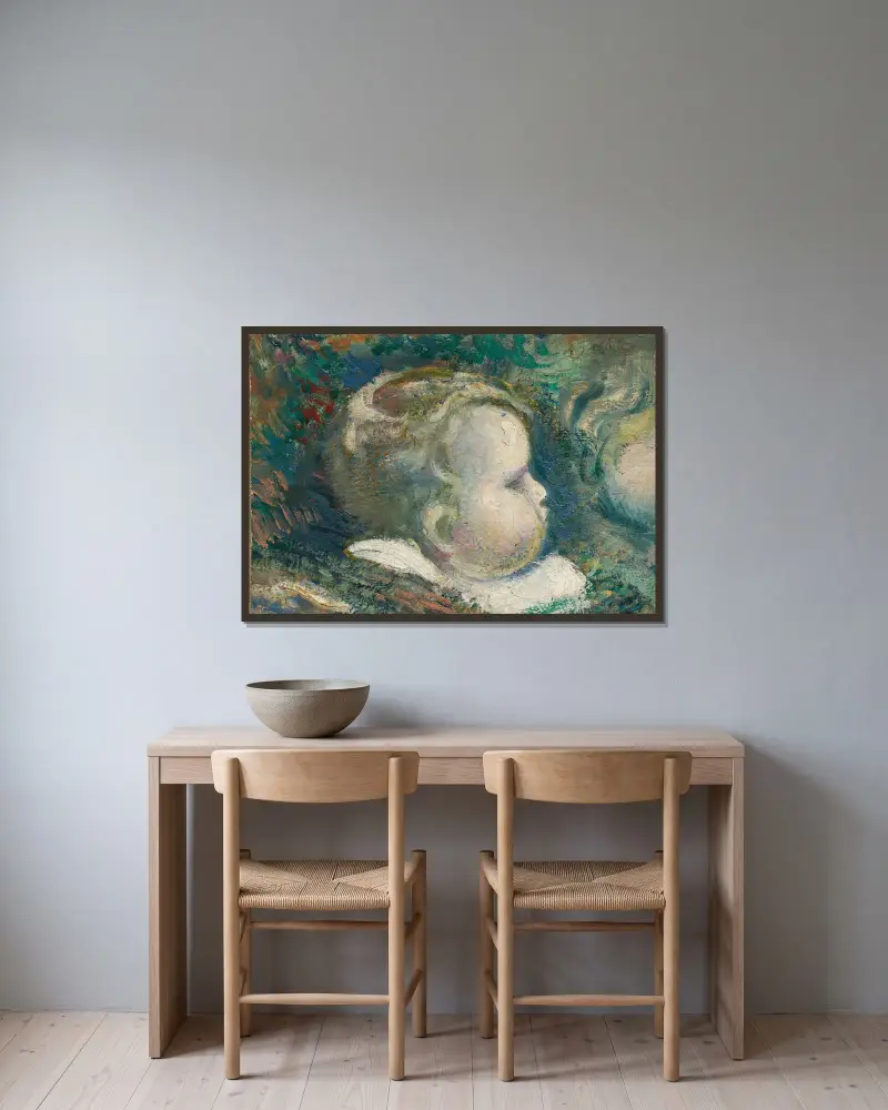 Tête du petit Pierre, nouveau-né av Georges Lemmen inramad på en vägg