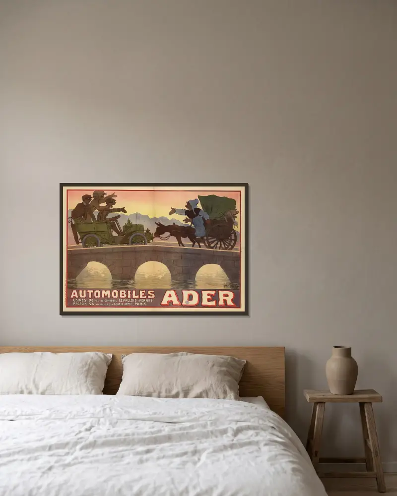 Automobiles Ader. Fabriker, 98 rue de Cormeilles, Levallois-Perret – Butik, 24 avenue de la Grande-Armée, Paris av Georges Meunier inramad på en vägg