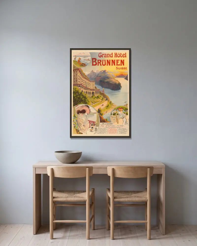 Grand Hotel Brunnen Schweiz av Georges Meunier inramad på en vägg