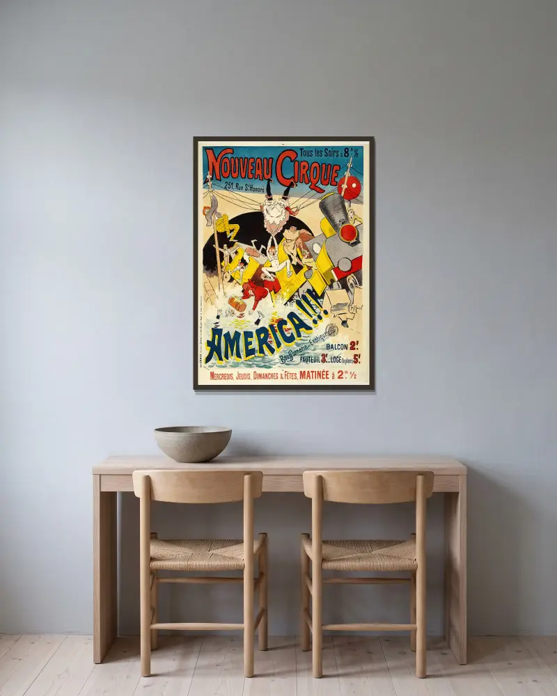 Ouveau Cirque,America!!! av Georges Meunier inramad på en vägg