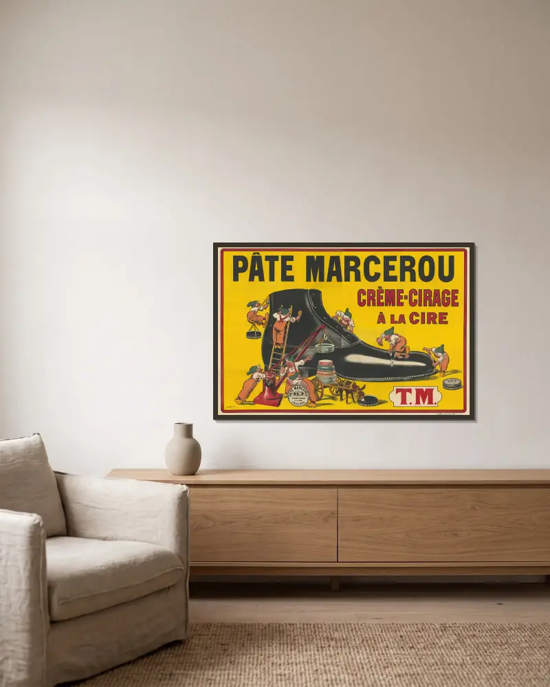 Pâte Marcerou. Crème-cirage à la cire. TM. av Georges Meunier inramad på en vägg