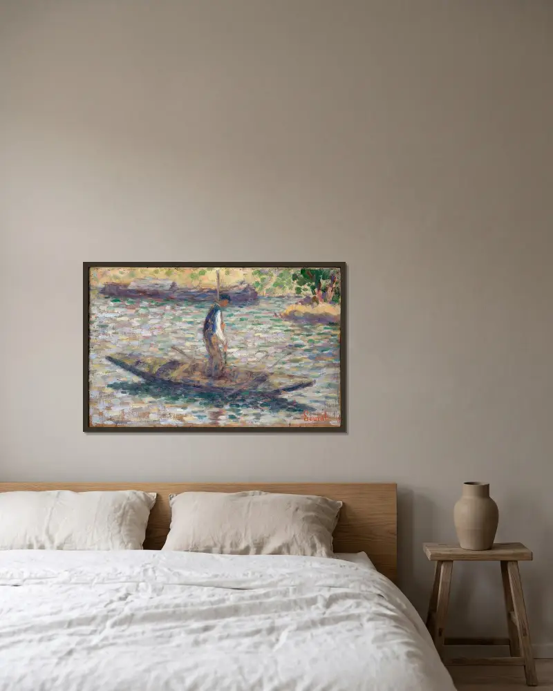 A Fisherman av Georges Seurat inramad på en vägg