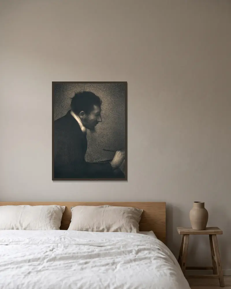 Aman-Jean (Porträt von Edmond François Aman-Jean) von Georges Seurat gerahmt an einer Wand