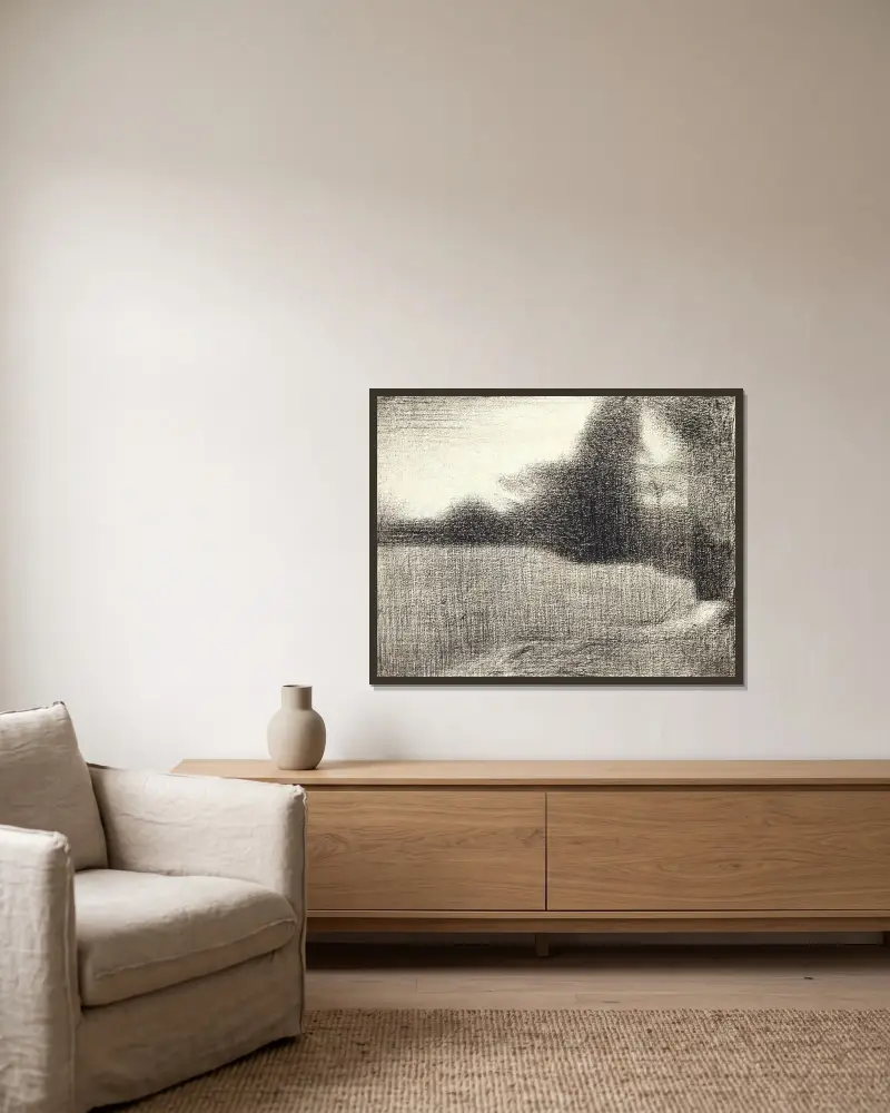 Blé et arbres (Le Champ de blé) av Georges Seurat inramad på en vägg