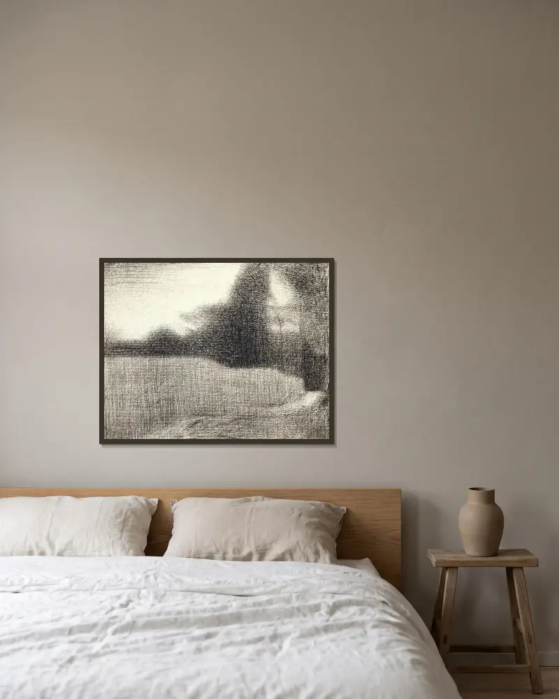 Blé et arbres (Le Champ de blé) av Georges Seurat inramad på en vägg