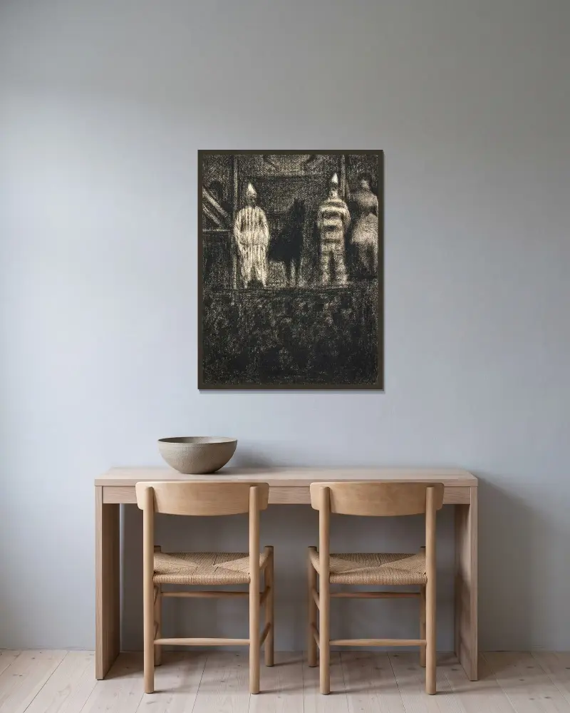 Klauni a poník, Georges Seurat v rámu na stěně