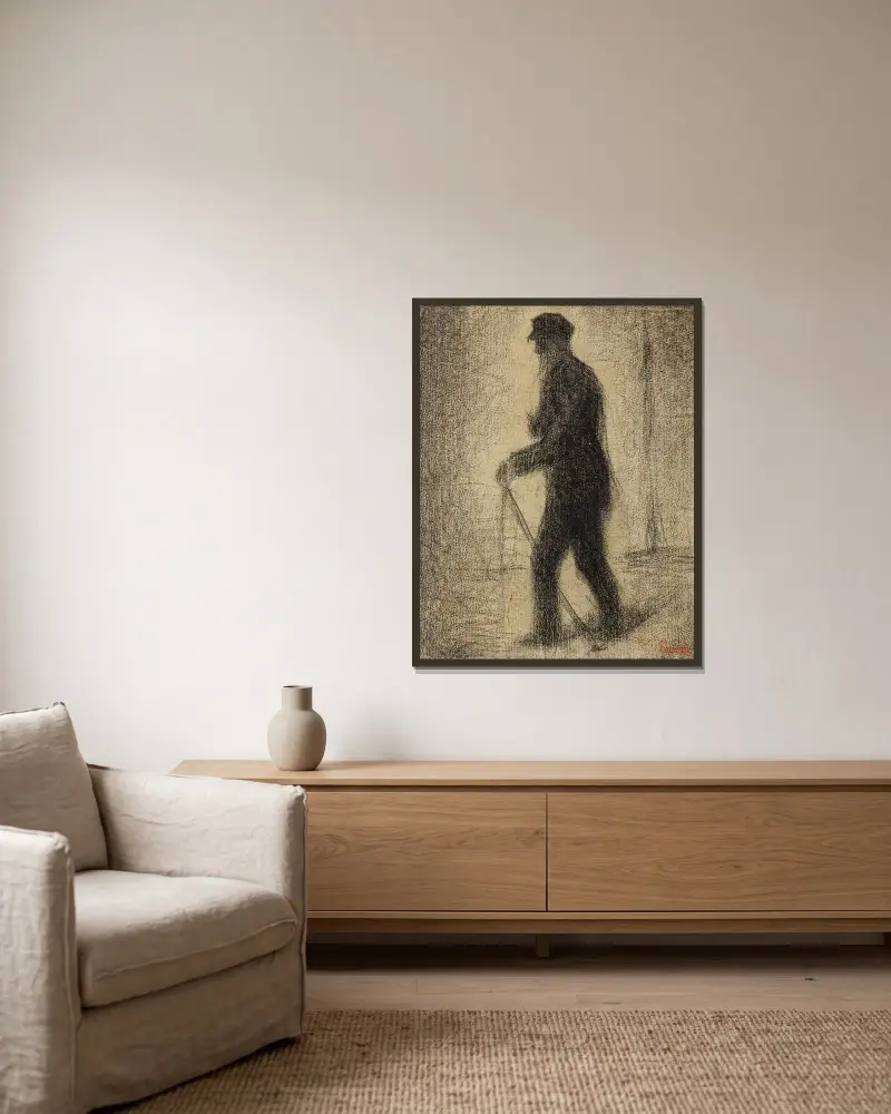 En marche av Georges Seurat inramad på en vägg