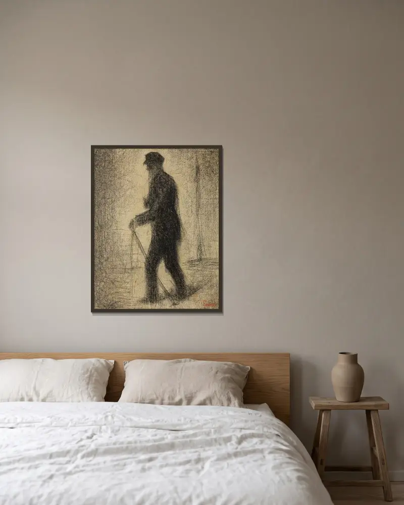 En marche av Georges Seurat inramad på en vägg