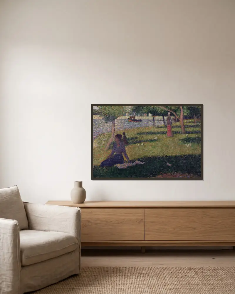 Förstudie till 'La Grande Jatte' av Georges Seurat inramad på en vägg