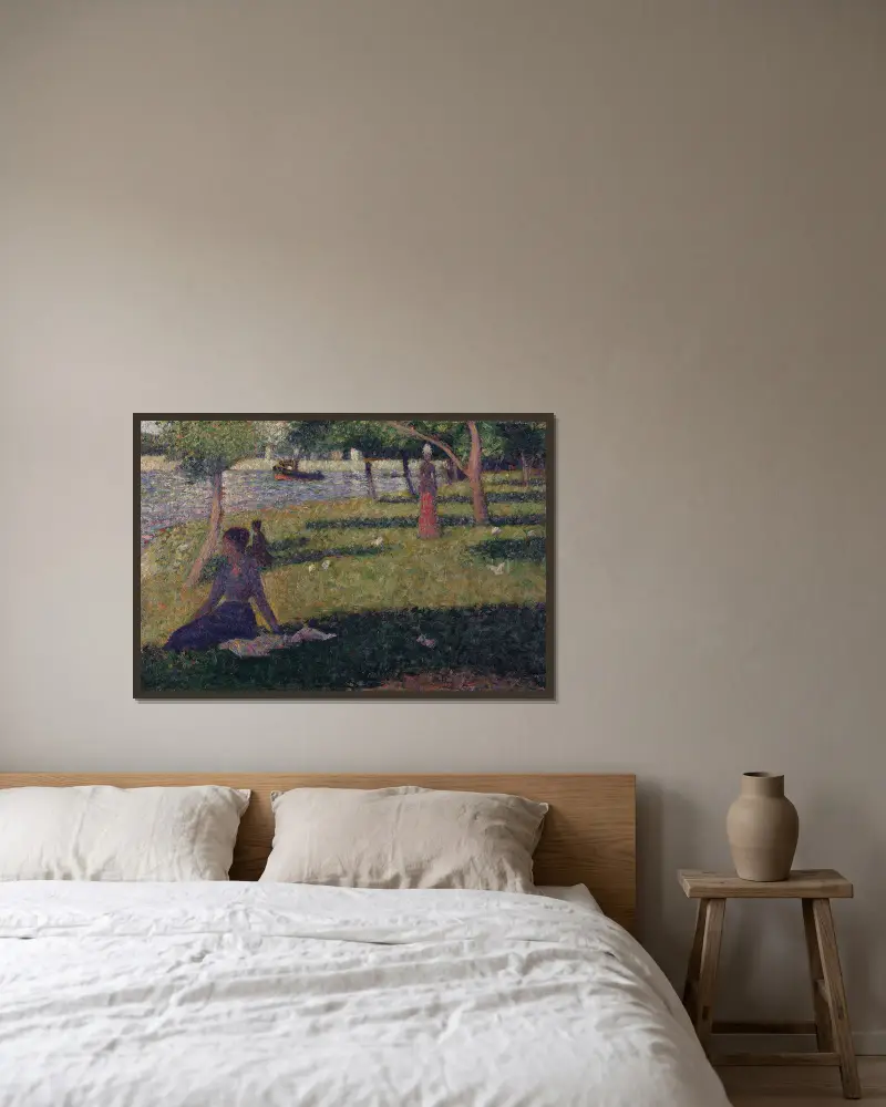 Förstudie till 'La Grande Jatte' av Georges Seurat inramad på en vägg