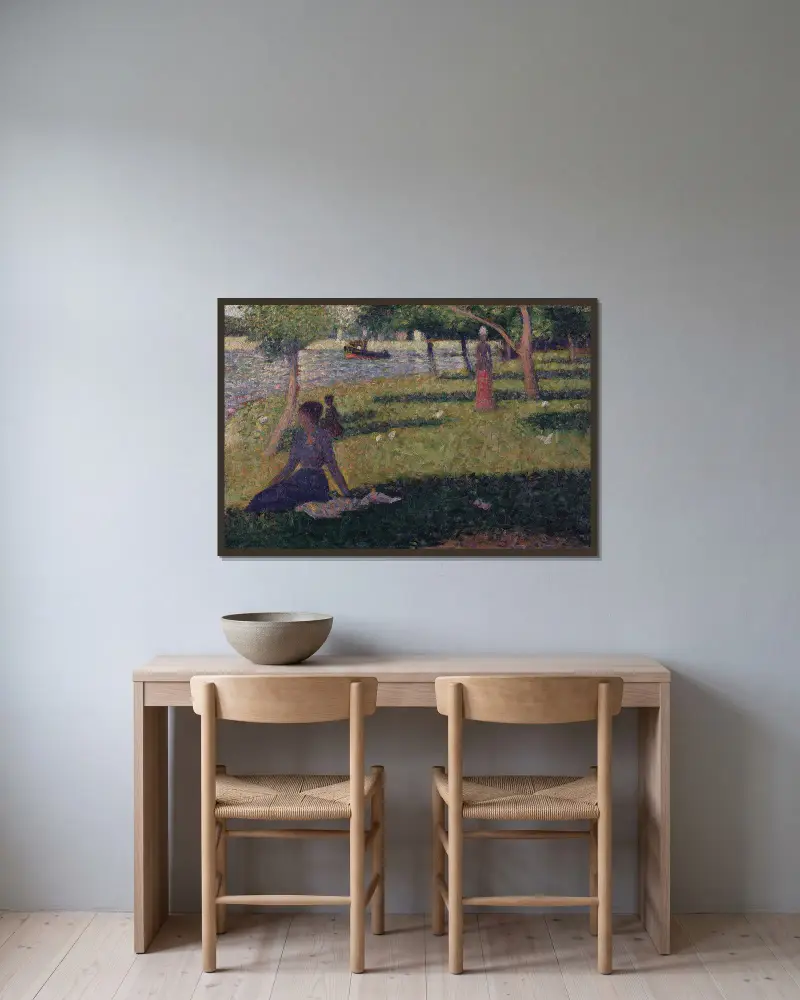 Förstudie till 'La Grande Jatte' av Georges Seurat inramad på en vägg