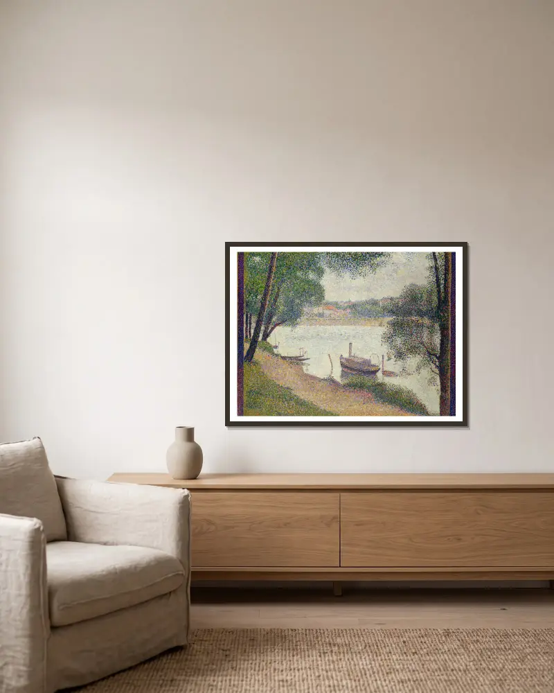 Gray Weather, Grande Jatte av Georges Seurat inramad på en vägg