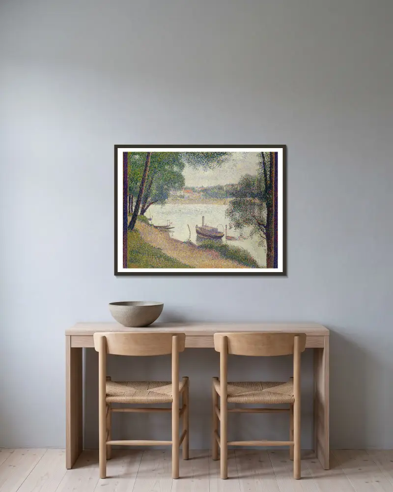 Gray Weather, Grande Jatte av Georges Seurat inramad på en vägg