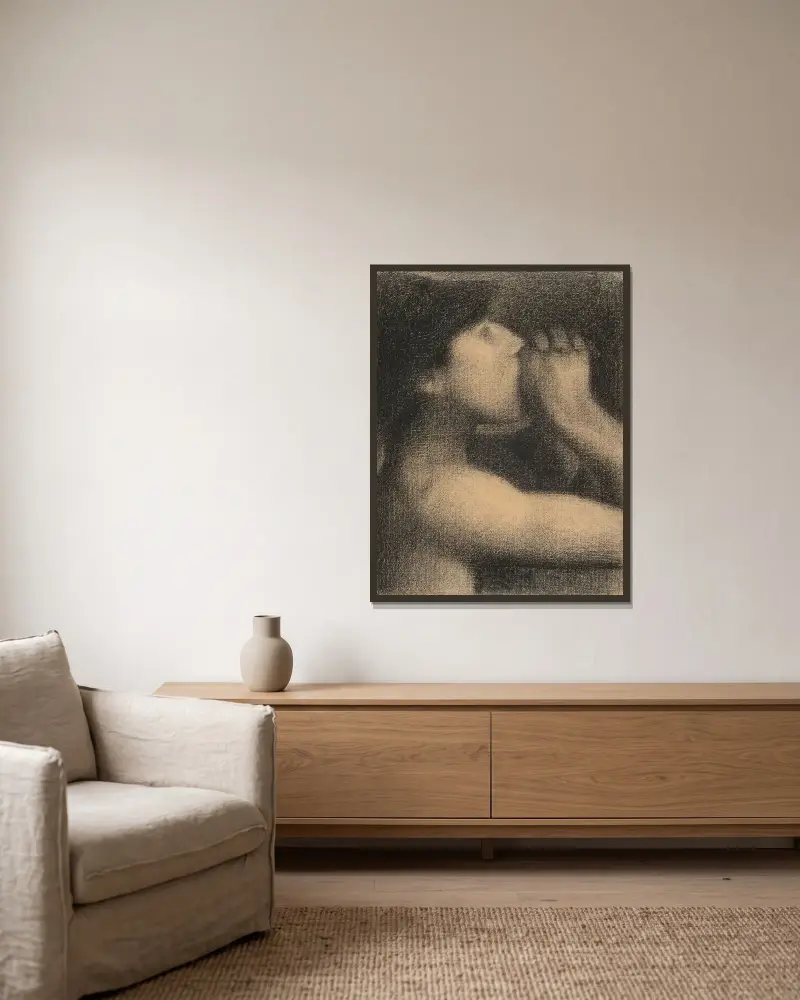 Das Echo (Studie zu Badende bei Asnières) von Georges Seurat gerahmt an einer Wand