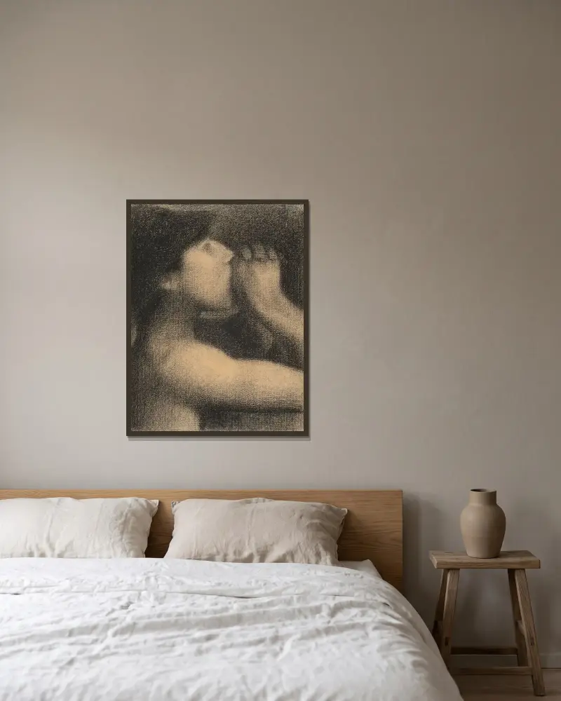Das Echo (Studie zu Badende bei Asnières) von Georges Seurat gerahmt an einer Wand