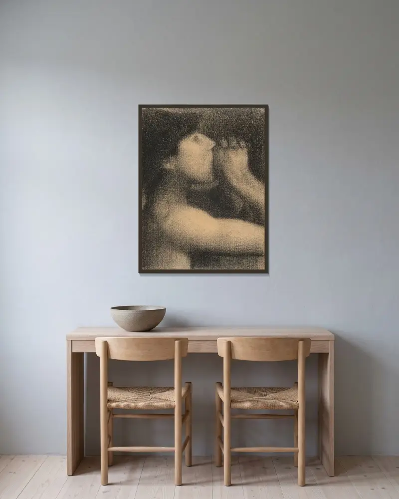 Das Echo (Studie zu Badende bei Asnières) von Georges Seurat gerahmt an einer Wand