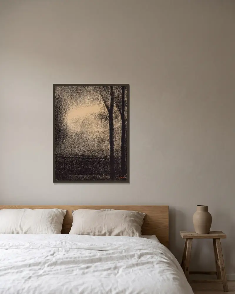 Hôtel des Invalides, vy från en kaj vid Seine av Georges Seurat inramad på en vägg