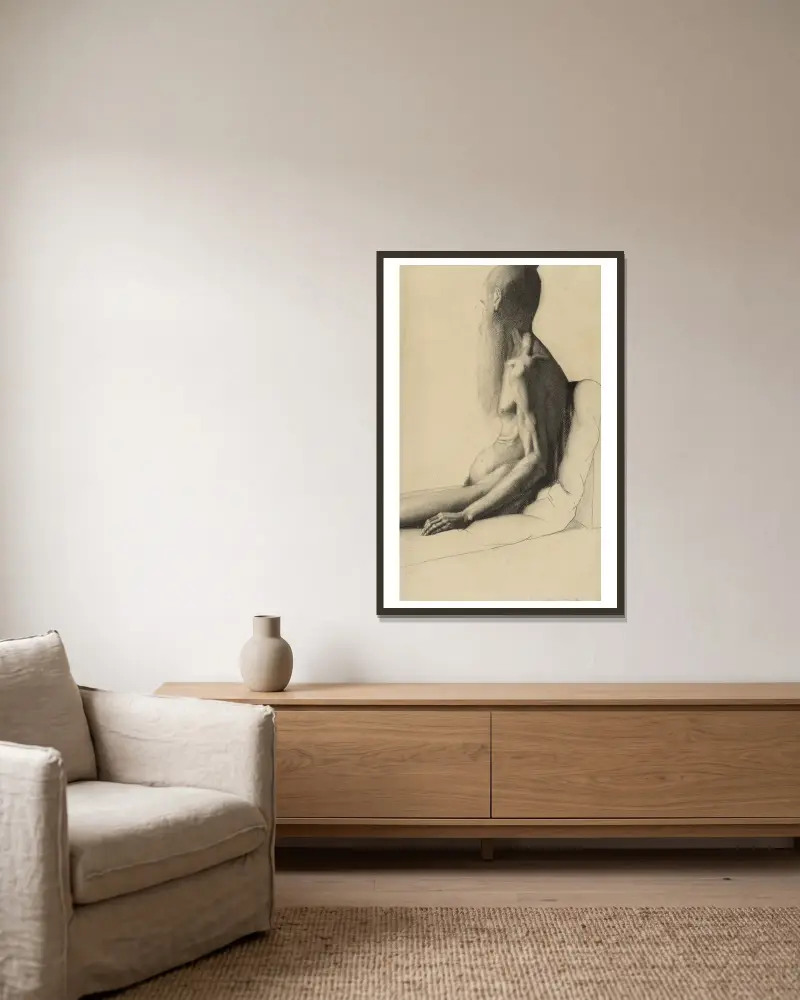 Aktstudie eines alten Mannes von Georges Seurat gerahmt an einer Wand