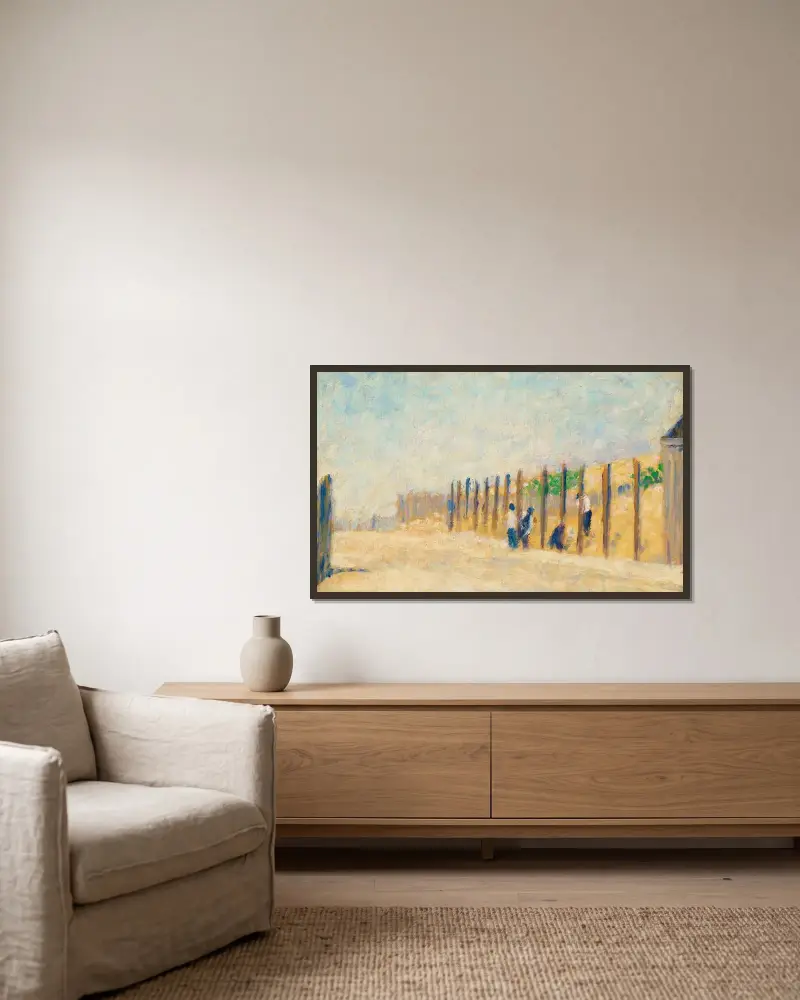 Arbetare som slår ned pålar av Georges Seurat inramad på en vägg