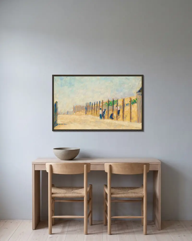 Arbetare som slår ned pålar av Georges Seurat inramad på en vägg