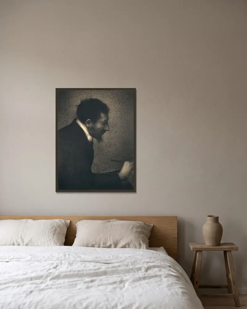 Bildnis Edmond François Aman-Jean von Georges Seurat gerahmt an einer Wand