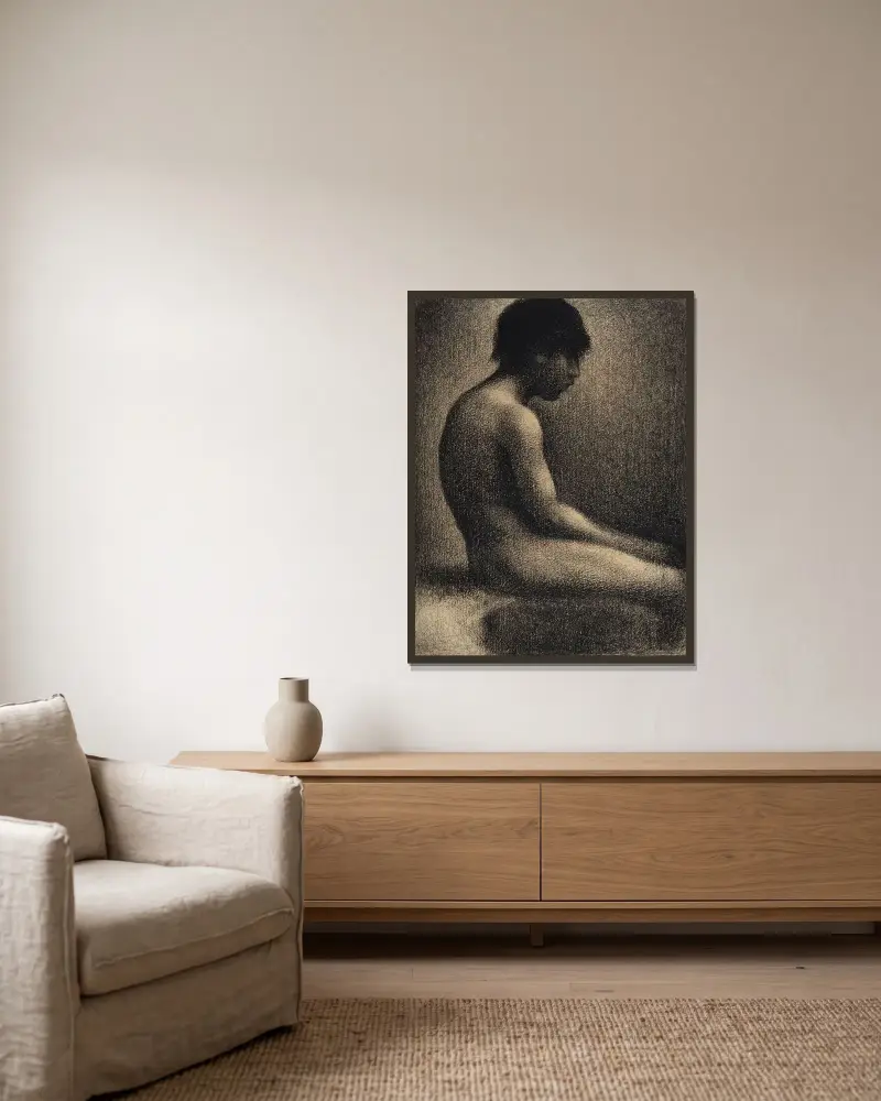Siedzący akt; studium do „Une Baignade”, Georges Seurat w ramie na ścianie
