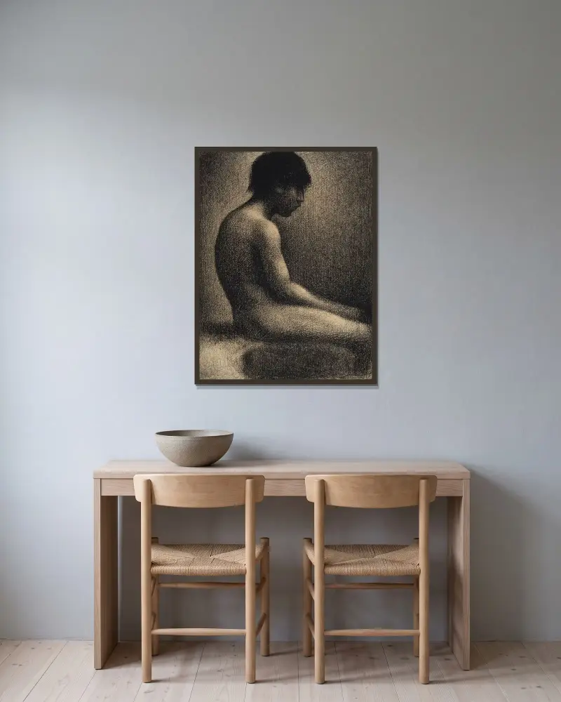 Siedzący akt; studium do „Une Baignade”, Georges Seurat w ramie na ścianie