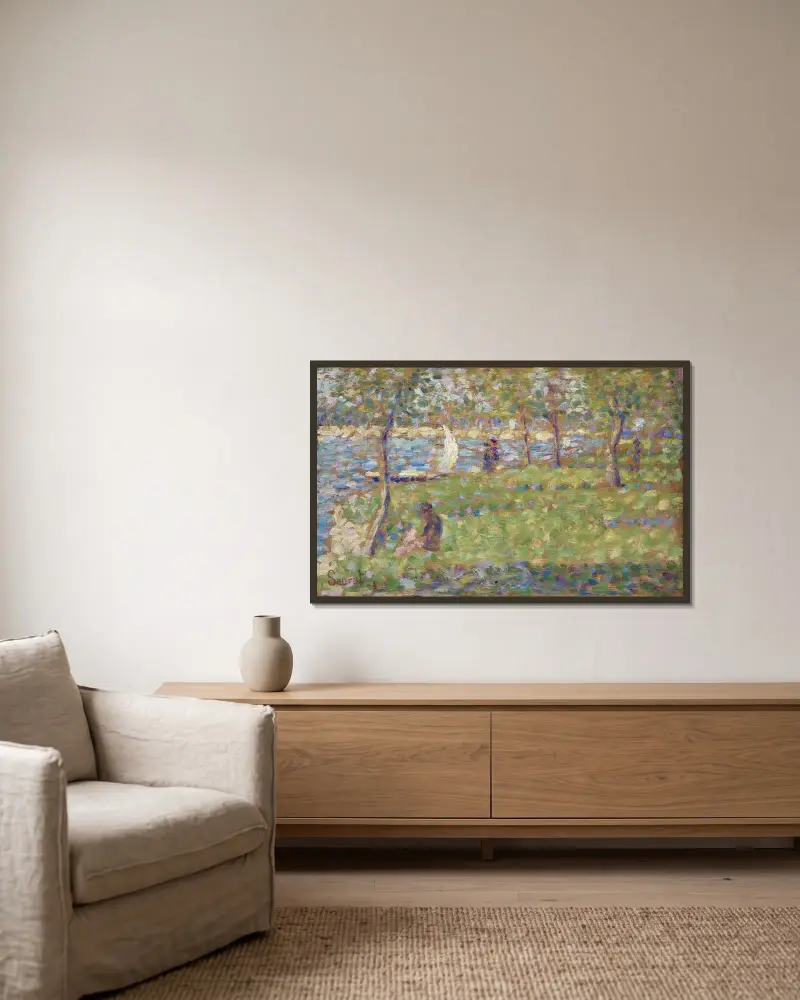 Study for La Grande Jatte av Georges Seurat inramad på en vägg