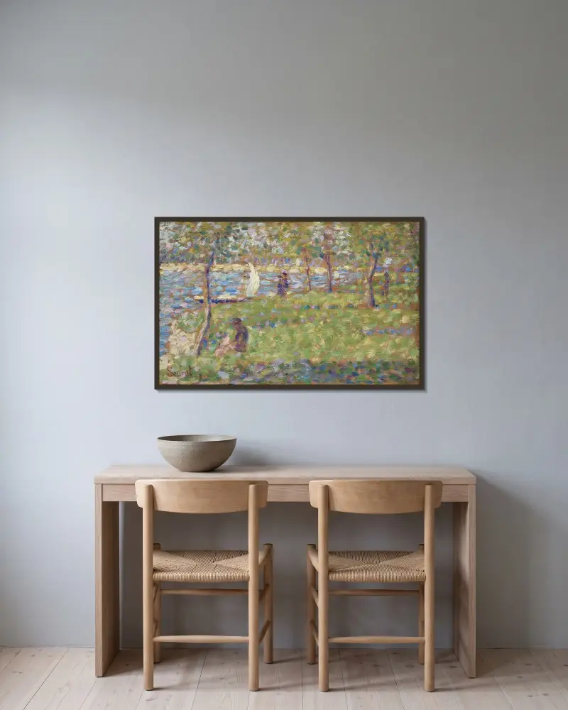Study for La Grande Jatte av Georges Seurat inramad på en vägg
