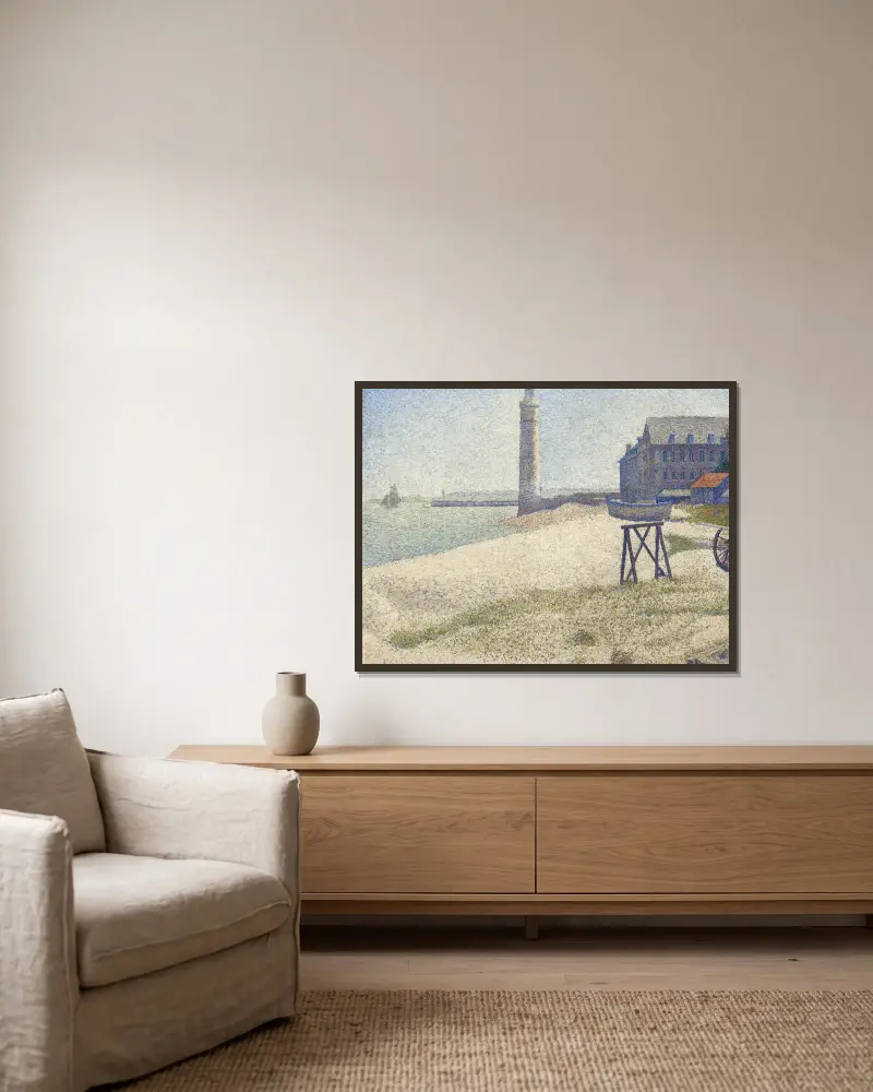The Lighthouse at Honfleur, 1886 – nr 1 av Georges Seurat inramad på en vägg