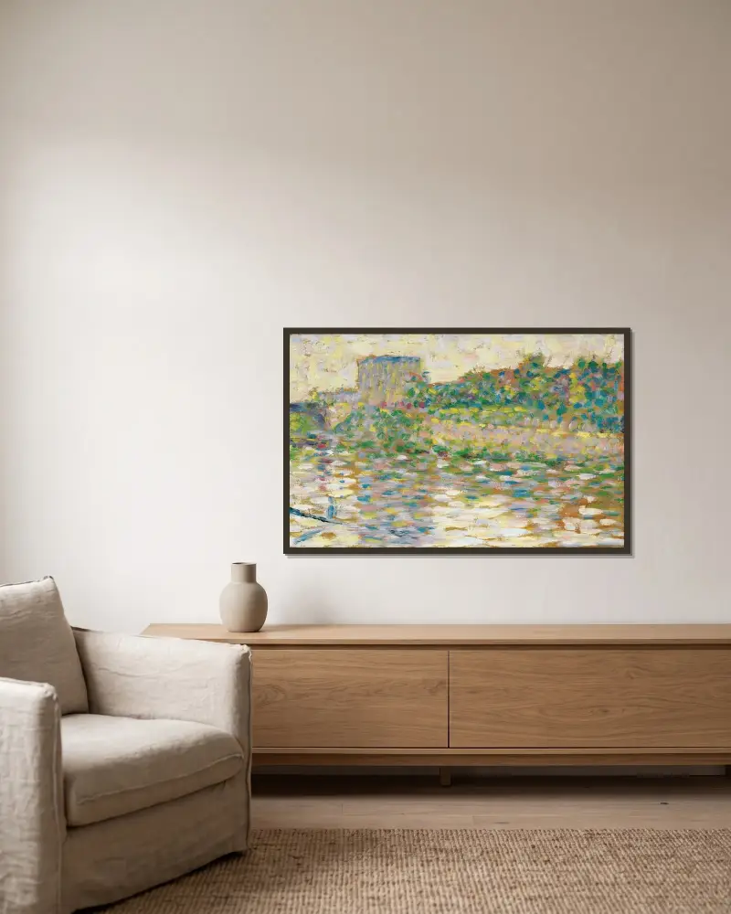 Seinen vid Courbevoie av Georges Seurat inramad på en vägg